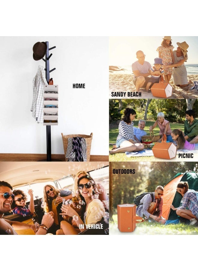 منظم نظارات شمس جلد من 5 فتحات محمول وقابل للطي لحمل وتخزين وعرض النظارات متعددة الأغراض تحافظ على منظمة في المنزل وعند السفر - Image 4